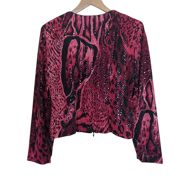 Joseph Ribkoff Shimmery Red Black Sequin Jacket - Picture 4 of 13